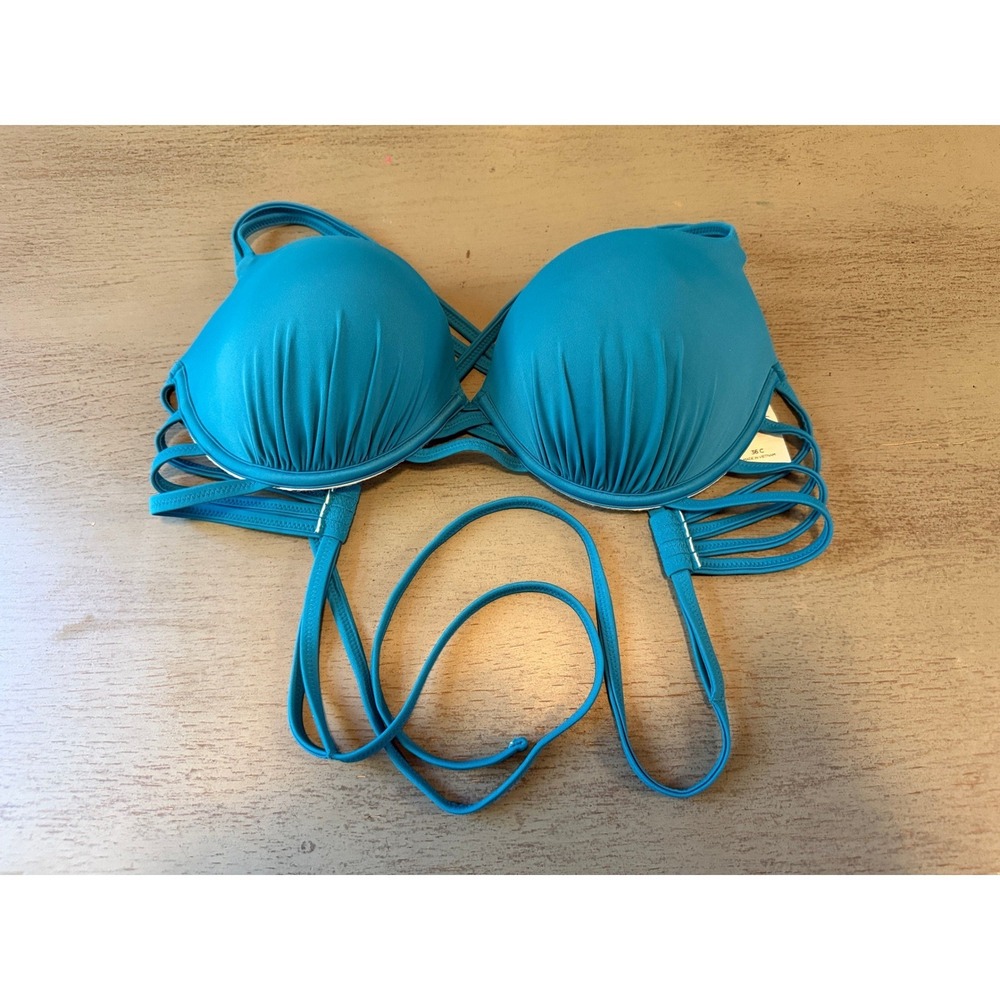 Shade & Shore Teal Blue Strappy Push Up Bikini Top Underwire 36C